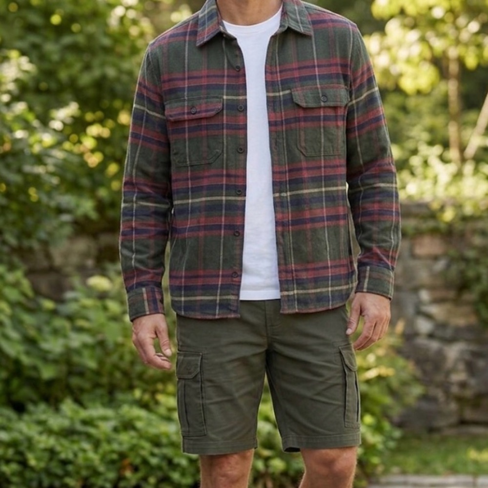 NWT Rainforest Heavyweight Plaid Flannel Shirt Hunter Green Mens Large